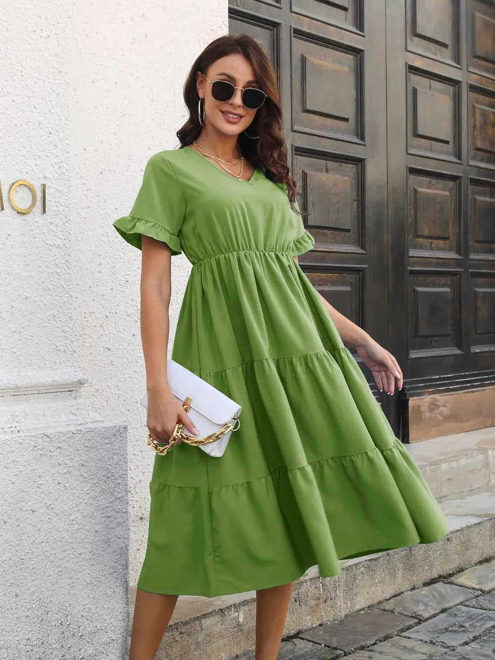 V-neck Short Sleeve Midi Dress (10)