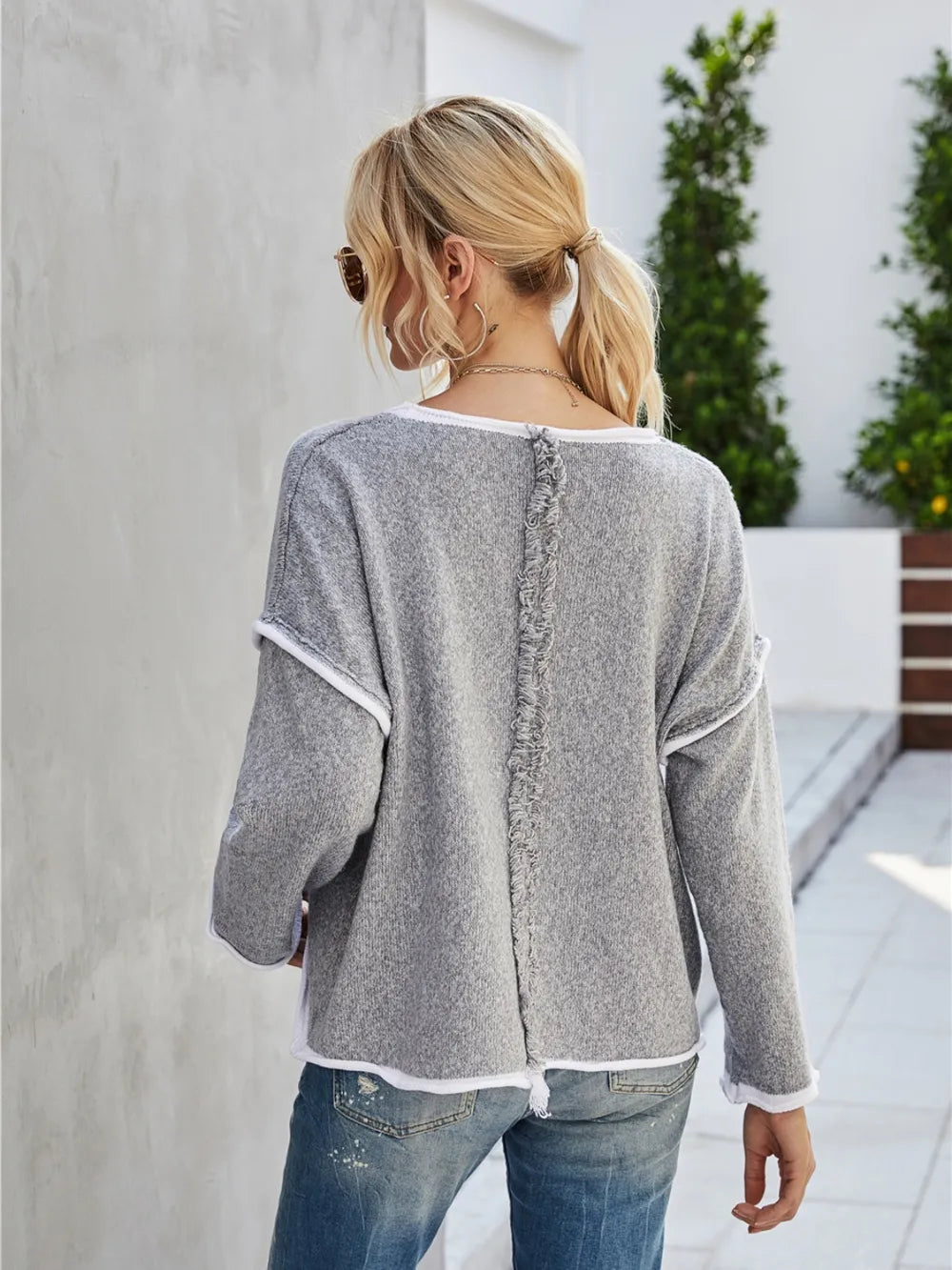Boat Neck Dropped Shoulder Sweater (4)