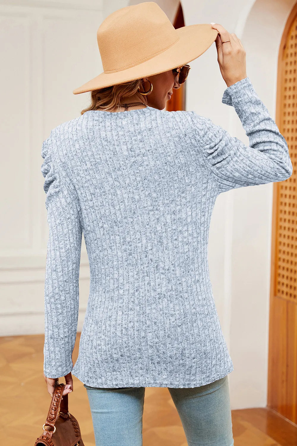 Round Neck Puff Sleeve T-shirt (15)