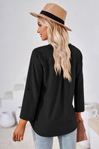 V-neck Roll-tap Sleeve Blouse (5)