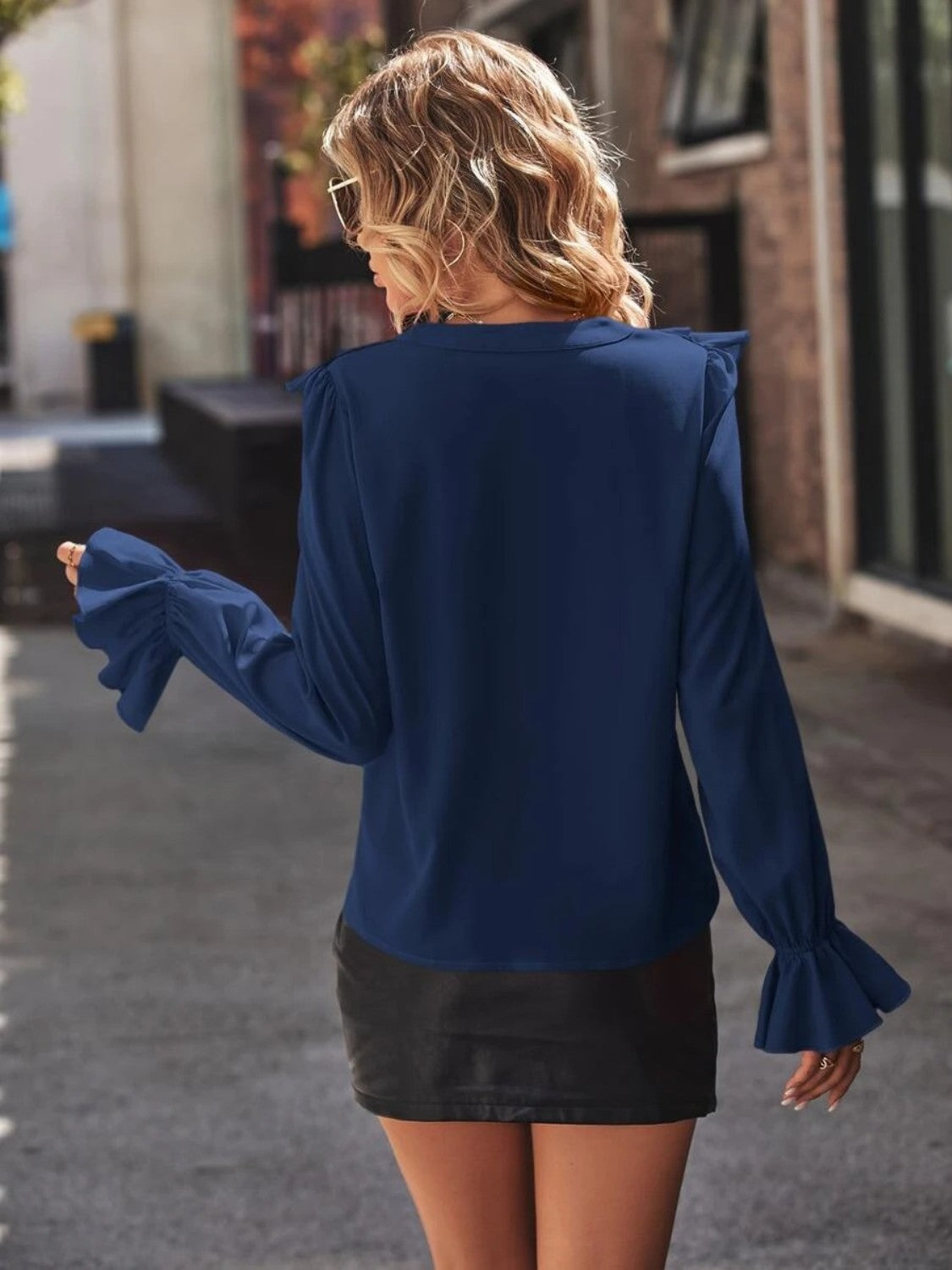Ruffled V-neck Flounce Sleeve Shirt (11)
