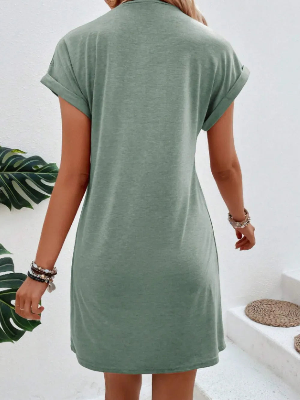 Exposed Seam Short Sleeve Mini Tee Dress (6)