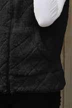 Fuzzy Plaid Texture Zip Up Vest Coat (11)