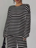 Striped Knit Dropped Shoulder Top Pants Set (7)