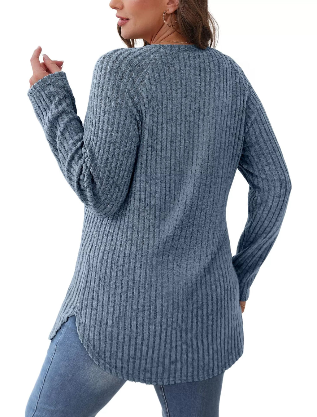 Casual Ribbed Knit Long Sleeve T-shirt (14)