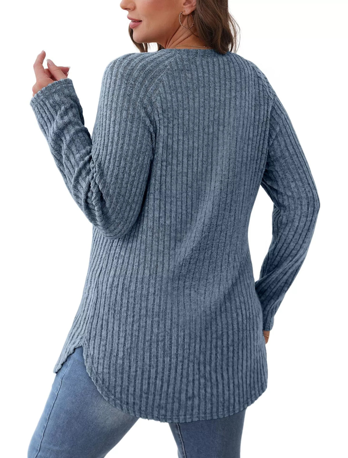 Casual Ribbed Knit Long Sleeve T-shirt (14)