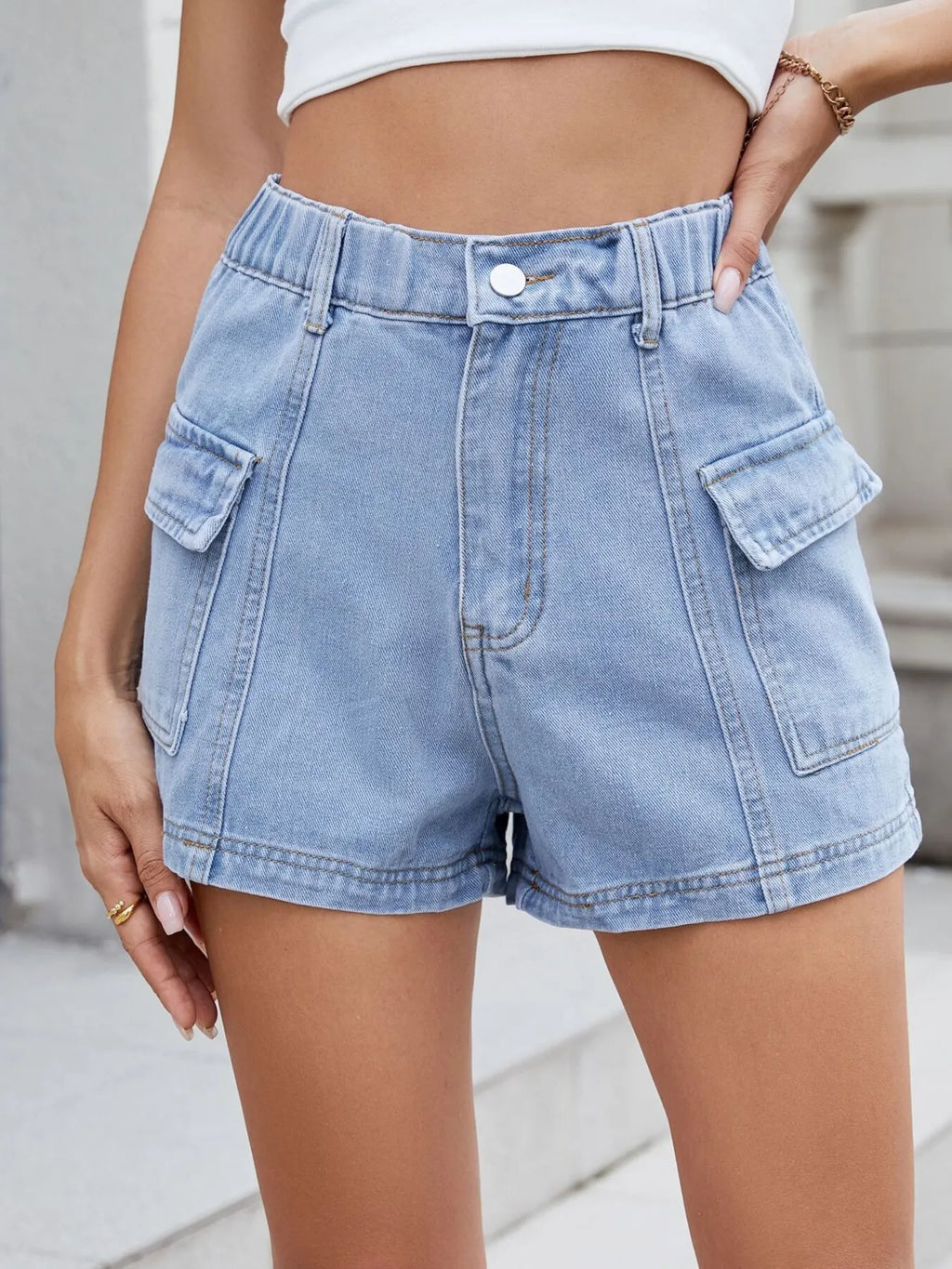 High Waist Cargo Denim Shorts (9)