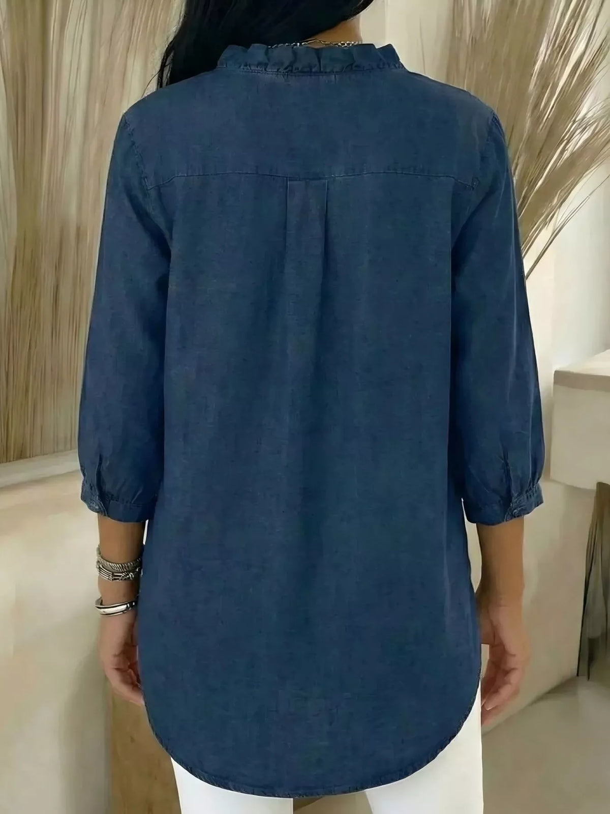 Full Size V-neck Ruffled Button Down Shirt Plus (5)