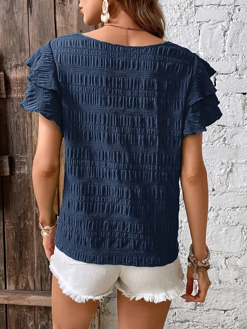 Round Neck Flounce Sleeve Blouse (13)