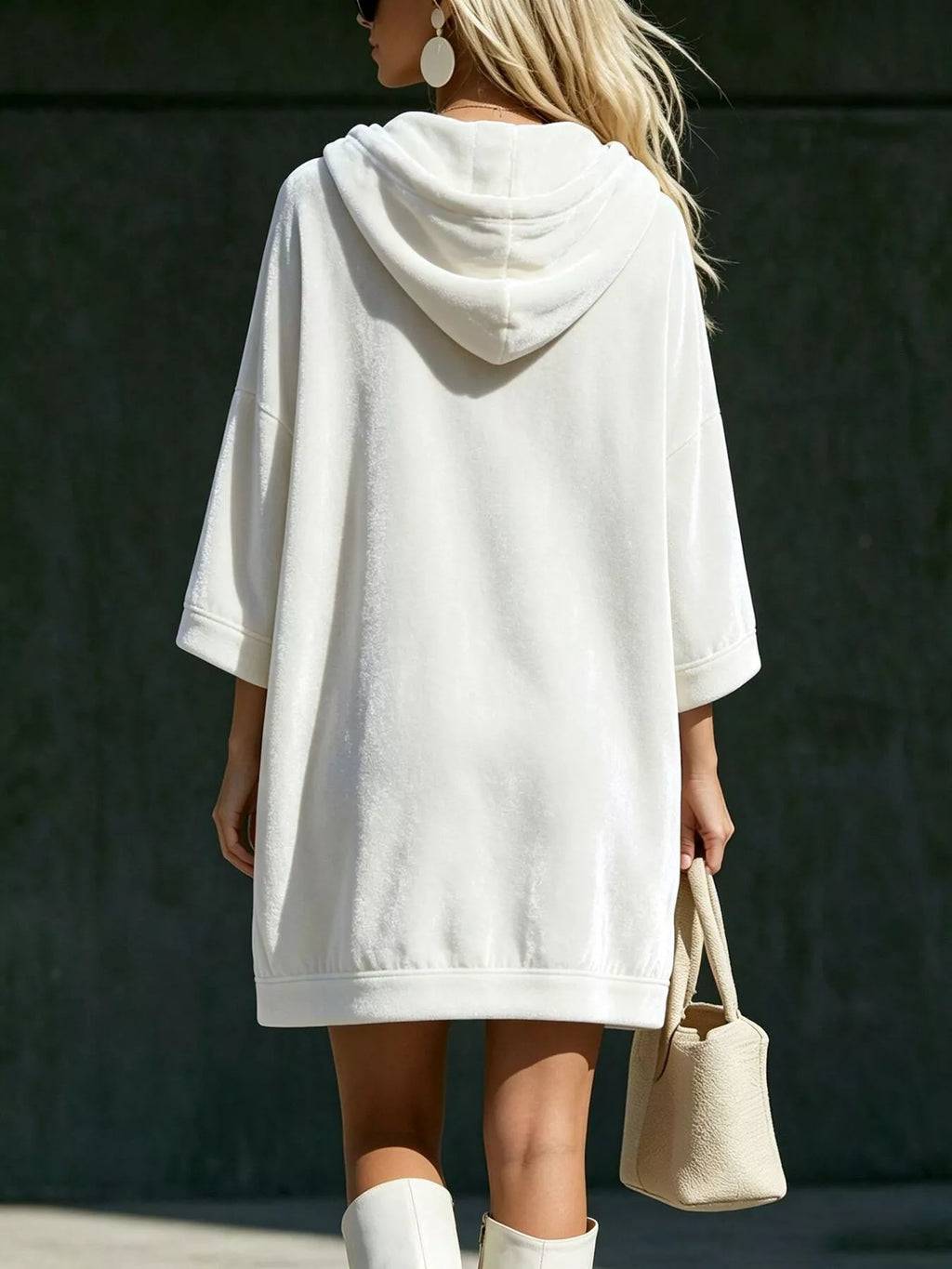 Full Size Half-zip 3/4 Sleeve Hoodie Dress Plus (2)