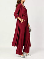 Full Size Cowl Neck Top Cardigan Pants Set Plus (14)