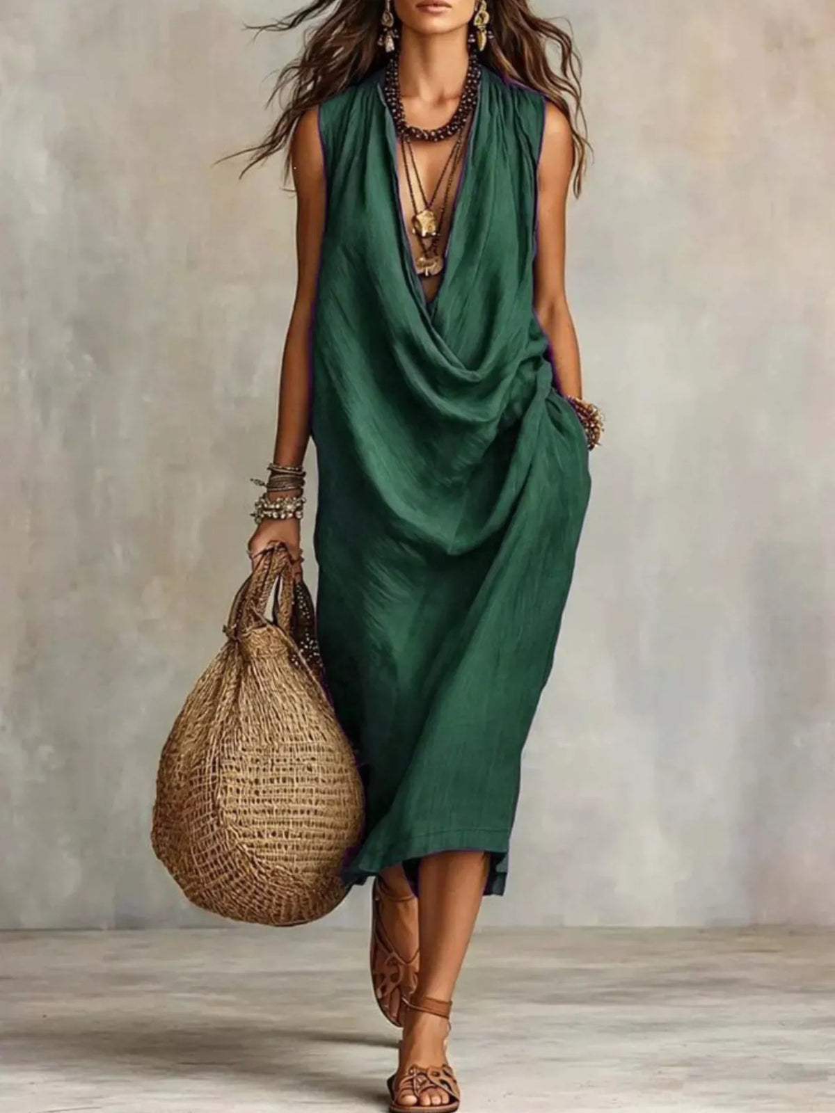 Full Size Cowl Neck Sleeveless Midi Dress Plus (3)