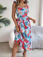 Smocked Floral Tie Shoulder Midi Dress (4)