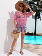Cutout Round Neck Short Sleeve Cover Up (16)