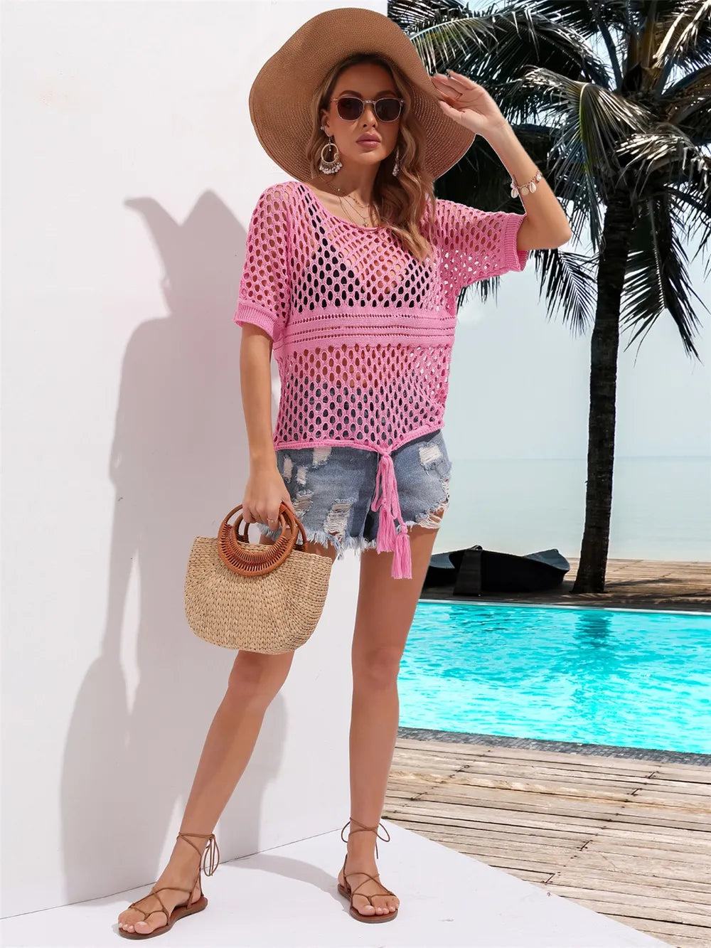 Cutout Round Neck Short Sleeve Cover Up (16)