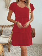 Casual Layered Round Neck Ruffled Sleeve Dress (2)