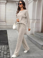 Ribbed Round Neck Top Pants Set (9)