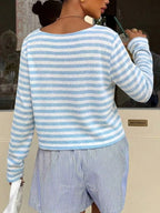 Boat Neck Striped Long Sleeve T-shirt (28)