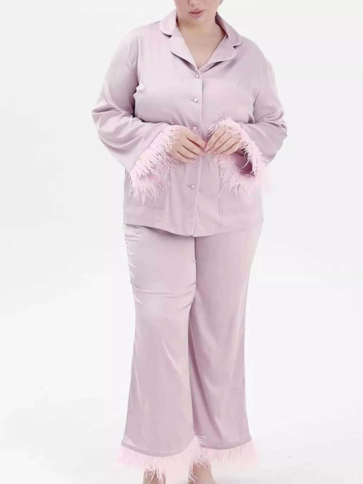 Silky Button Up Top Pants Lounge Set (3)