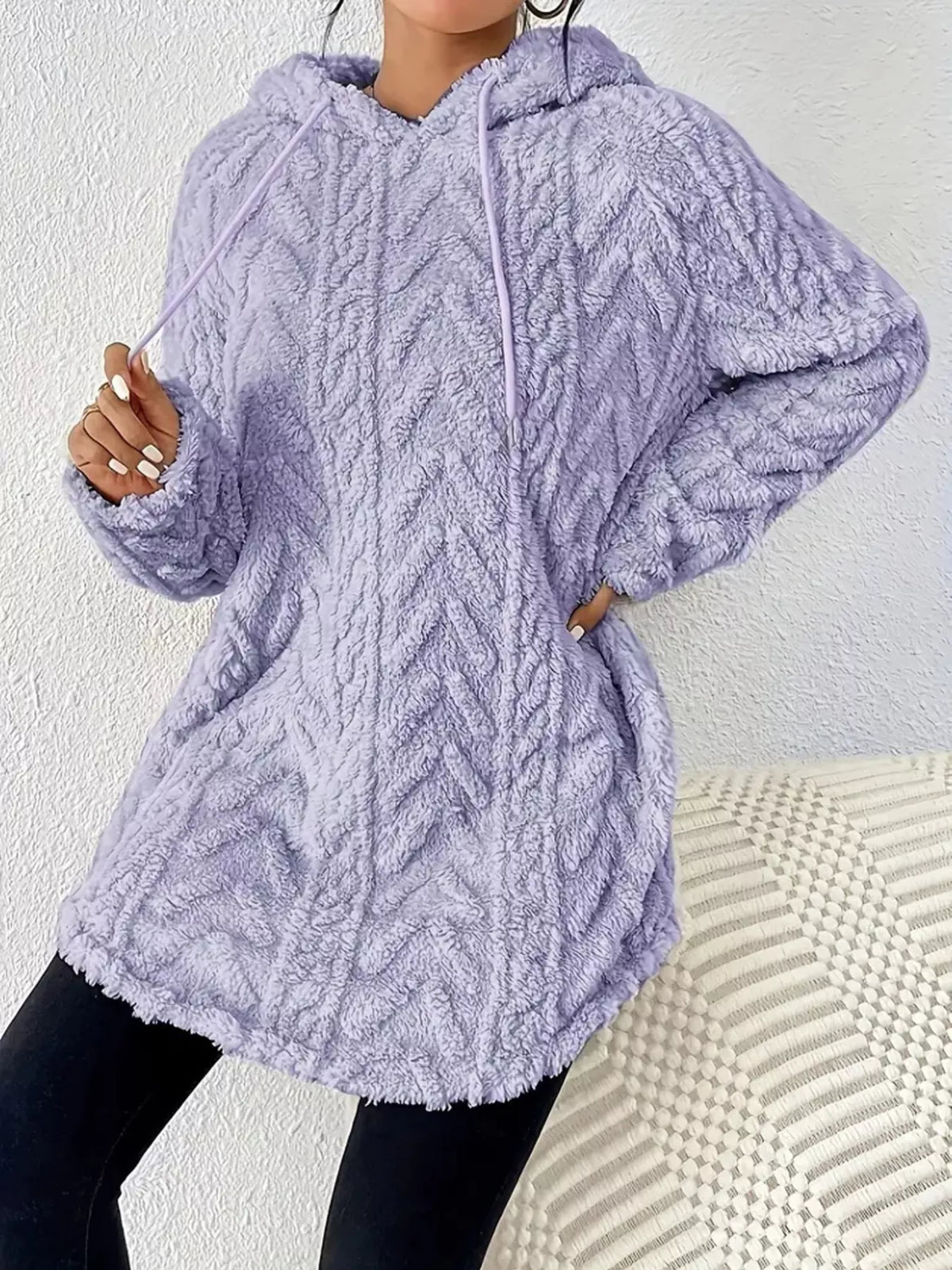 Cozy Textured Drawstring Fleece Hoodie (20)