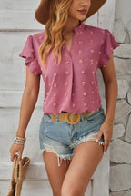 Swiss Dot Notched Cap Sleeve T-shirt