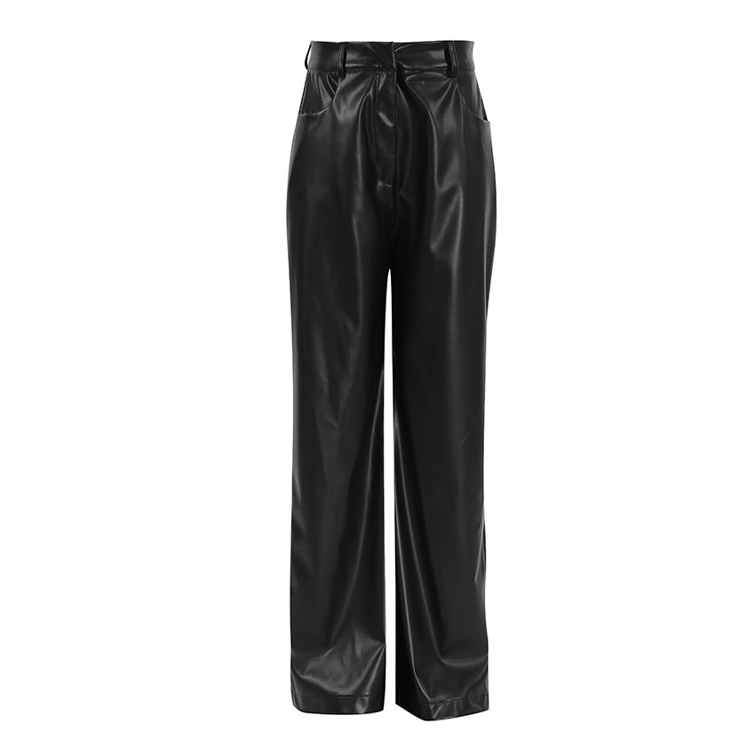 Retro Casual Black Leather Pants photo 1