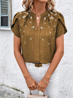 Floral Notched Short Sleeve Blouse (21)