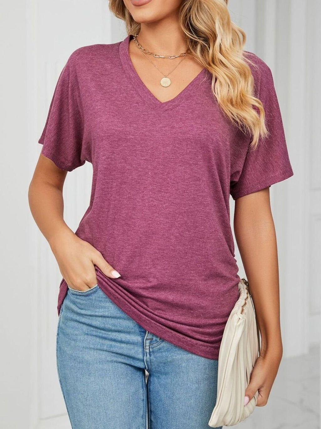 Casual V-neck Short Sleeve T-shirt (10)