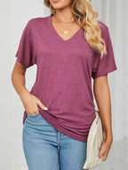 Casual V-neck Short Sleeve T-shirt (10)
