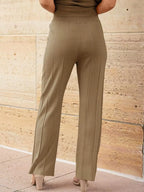 Casual Solid Color Cap Sleeve Top Pants Knit Set (22)
