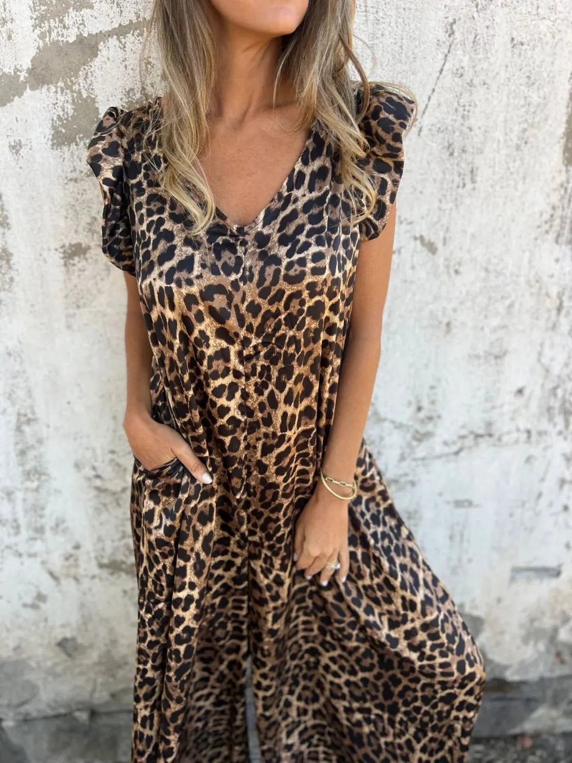 Full Size V-neck Cap Sleeve Wide Leg Jumpsuit Plus