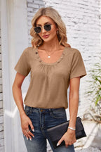 Decorative Button Scoop Neck T-shirt (20)