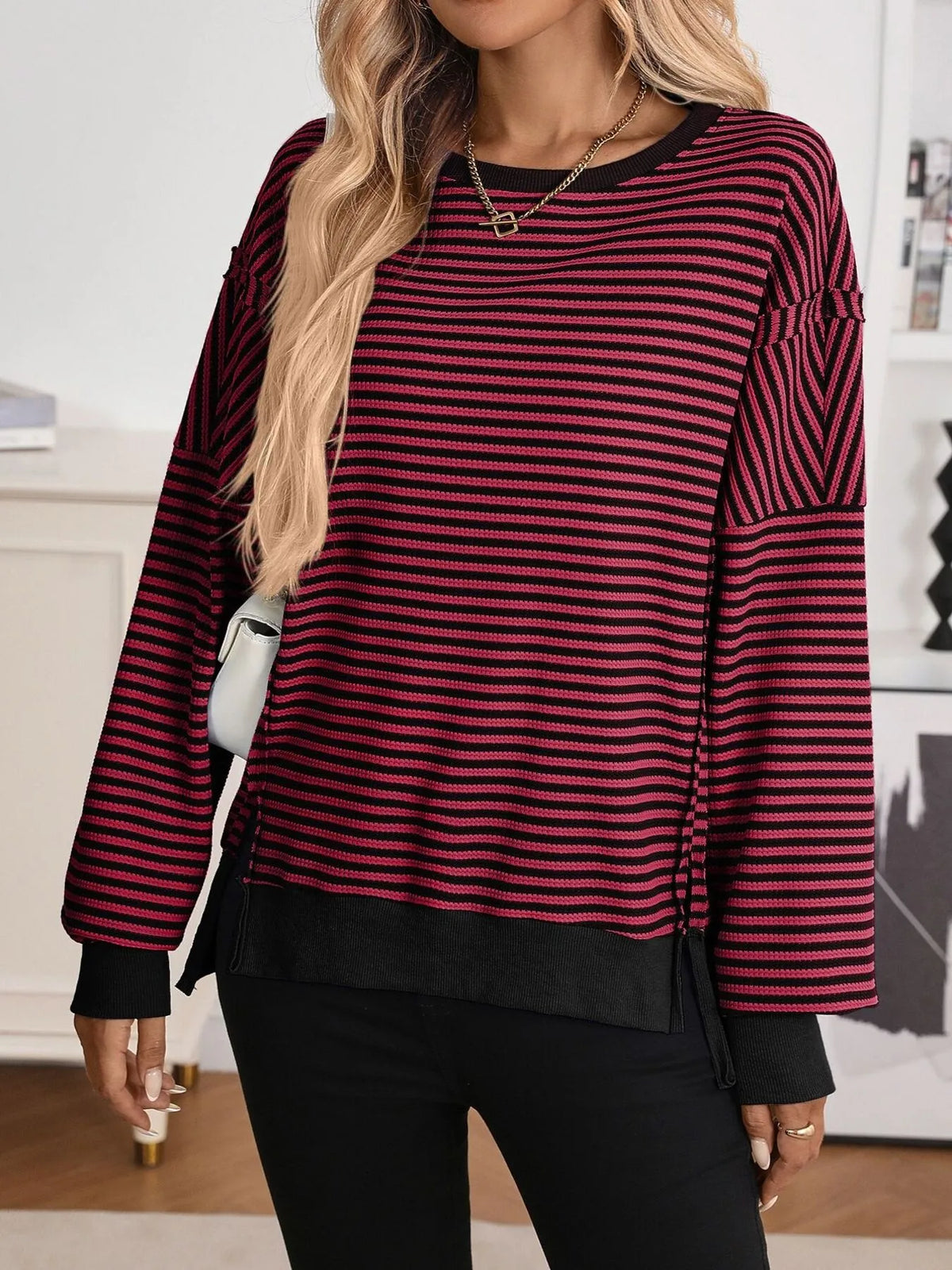 Exposed Seam Striped Contrast Sweatshirt (17)