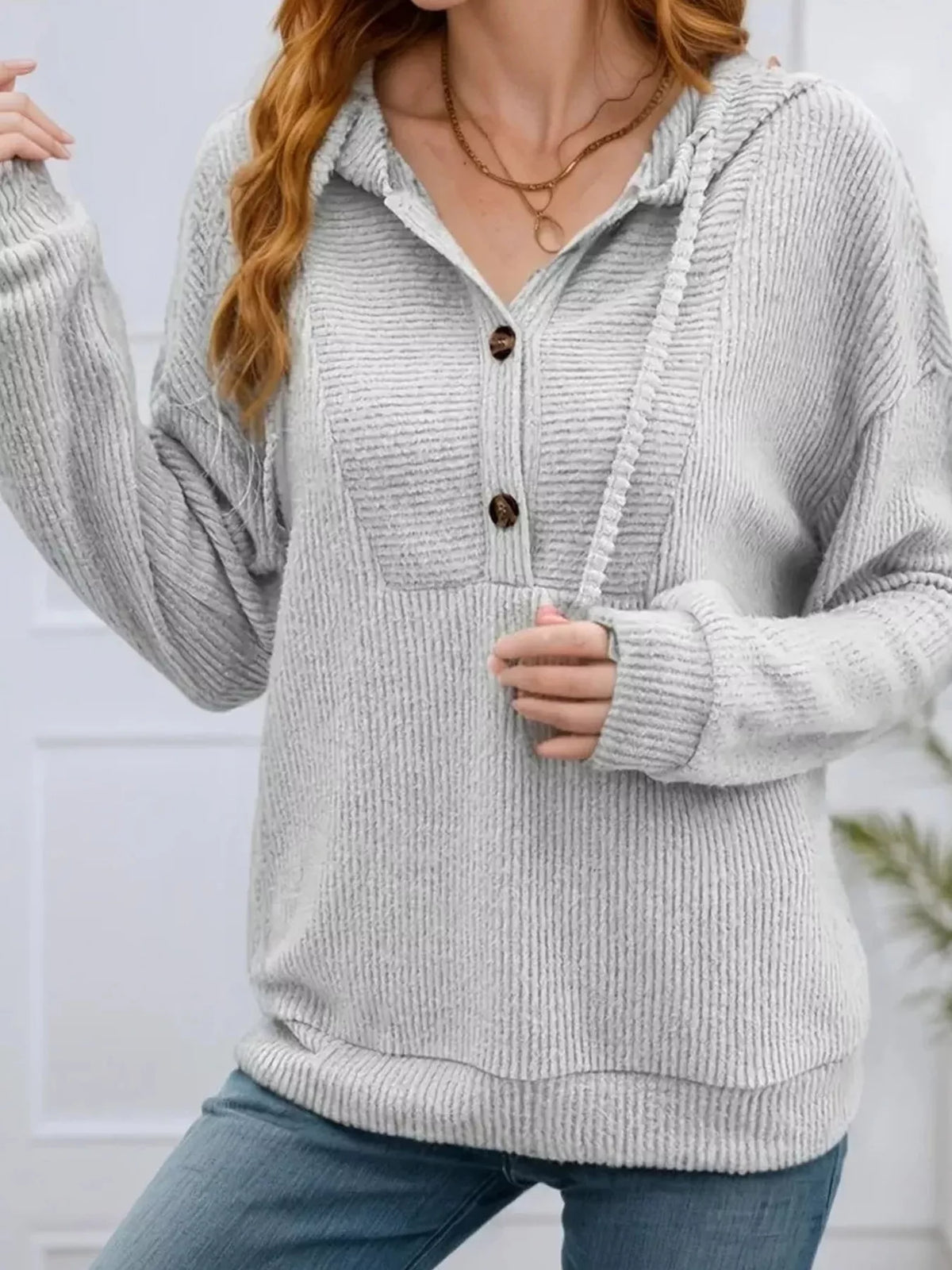 Button-front Drawstring Hoodie (20)