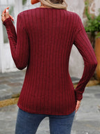 Decorative Button Round Neck Long Sleeve T-shirt (23)