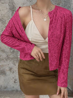 Full Size Sequin Open Front Cropped Jacket (11)