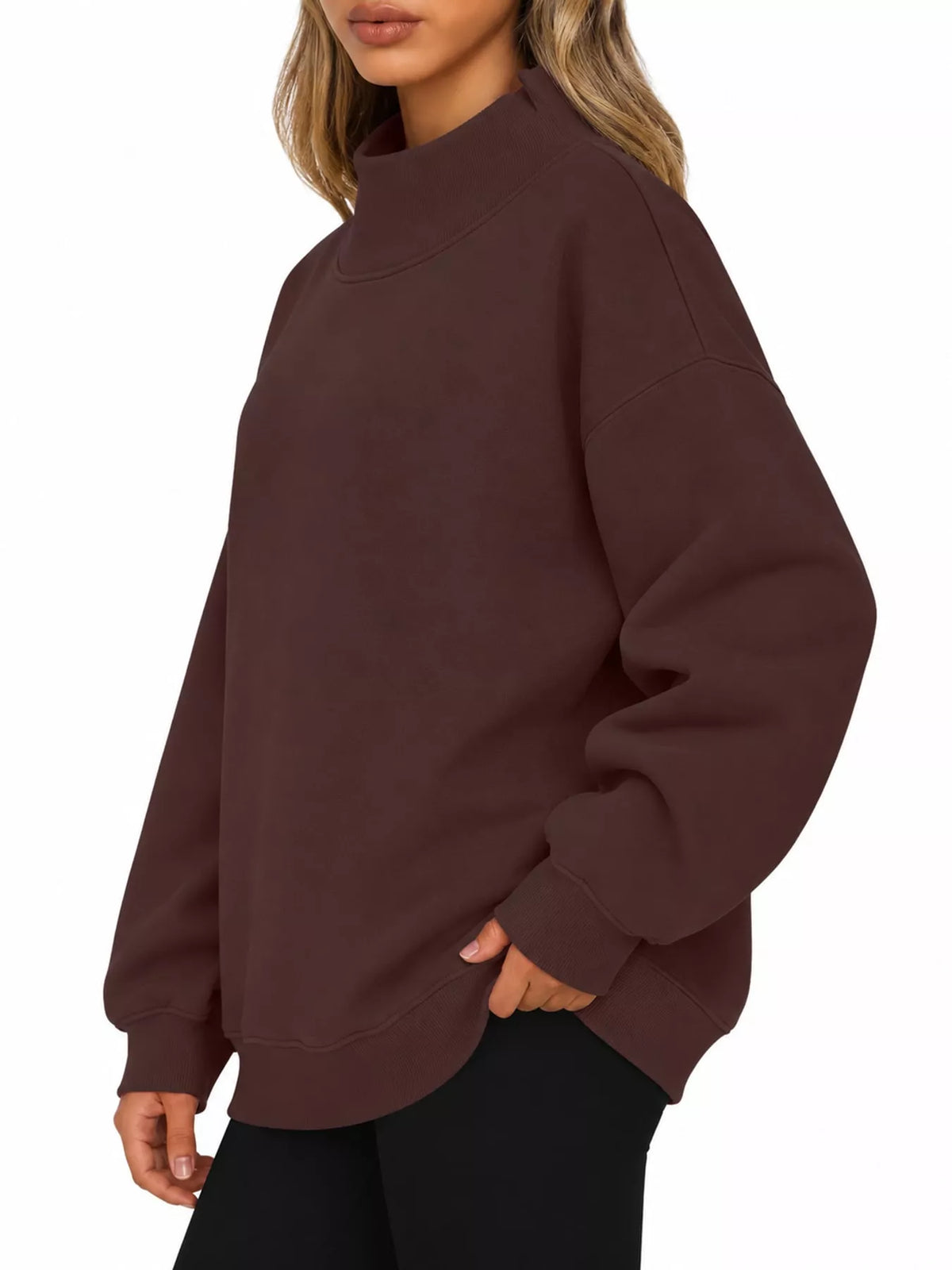 Oversized Mock Neck Long Sleeve Sweatshirt (42)