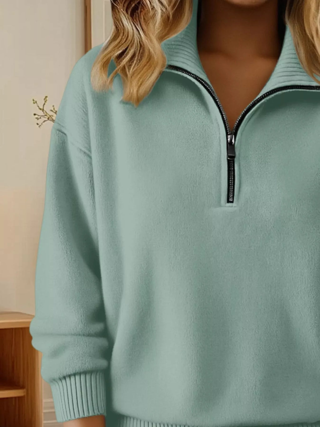Full Size Half Zip Dropped Shoulder Sweater Plus (20)