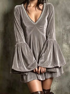 Velvet Flare Sleeve Mini Dress