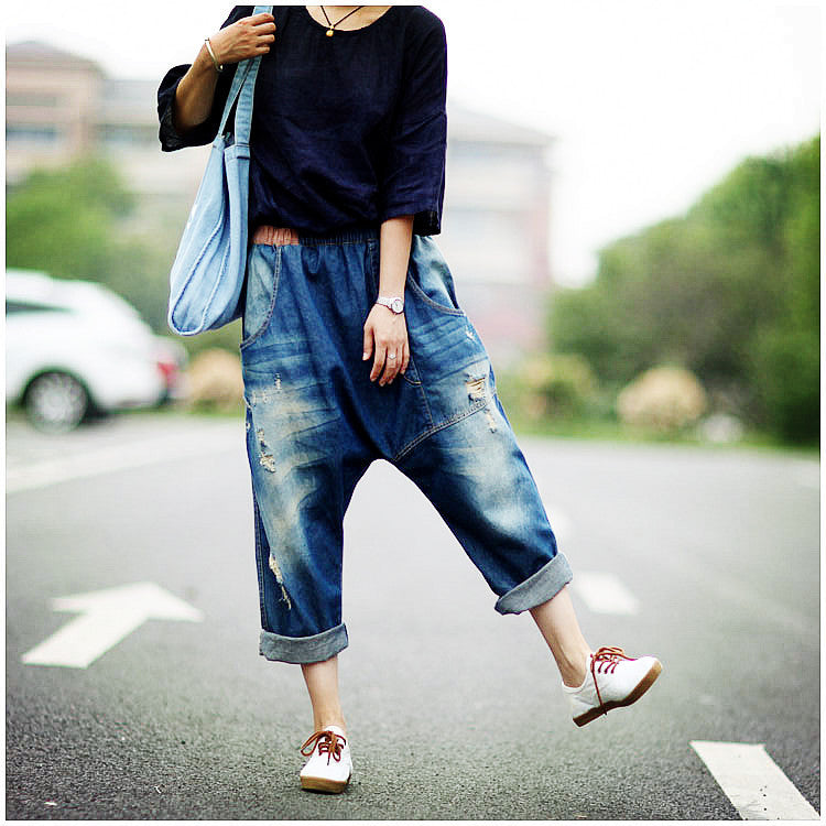 Baggy Pants Big Crotch Loose Hole Irregularly Slimming photo 8