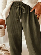 Casual Corduroy Drawstring Waist Pants (8)