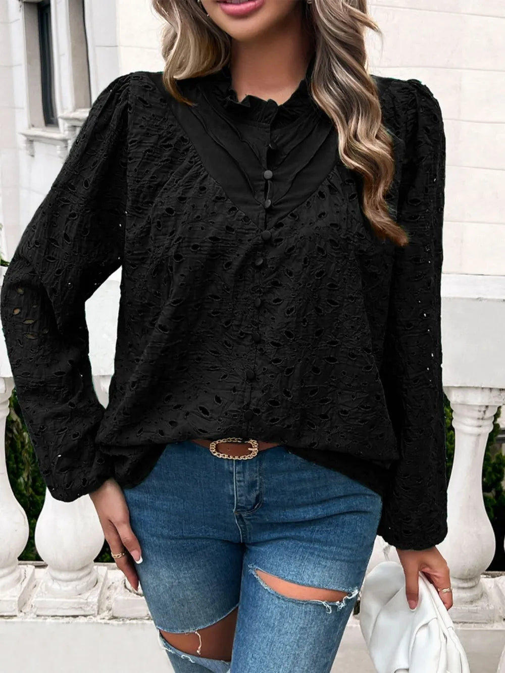 Frill Round Neck Long Sleeve Shirt (12)