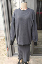 Contrast Trim Ribbed Knit Sweater Skirt Set (3)