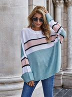 Striped Horizontal Ribbing Long Sleeve Tunic Sweater (12)