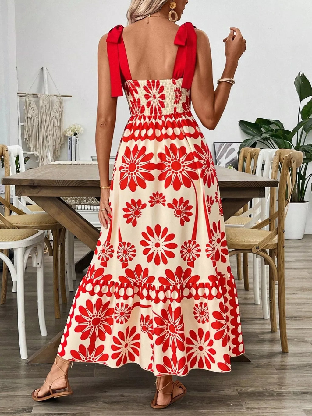 Floral Print Tie-shoulder Midi Dress (2)