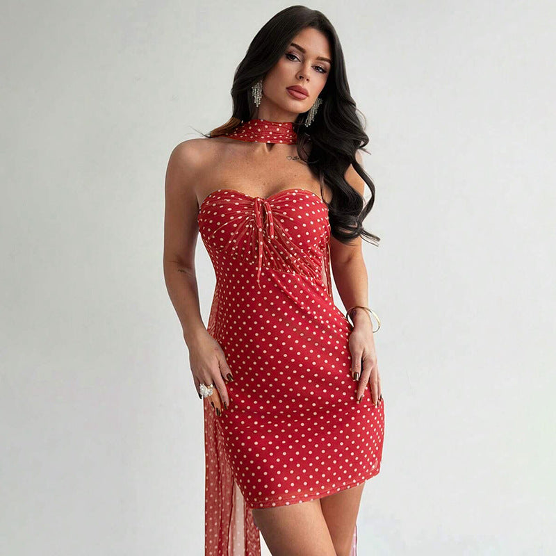 Chic Polka-dot Strapless Dress photo 3