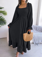 Smocked Square Neck Flounce Sleeve Dress (22)