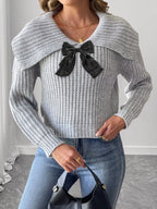 Contrast Bow Long Sleeve Sweater (10)