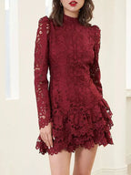 Lace Mock Neck Long Sleeve Mini Dress (2)