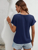 Asymmetric Hem Round Neck T-shirt (11)